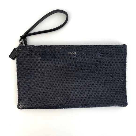 Coach Sequin Wristlet Clutch Envelope Sparkly Evening Bag Black 26484